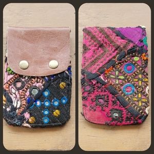 👽🌋 Free People Boho Embroidered Repurposed vtg banjara hippie Wallet card case